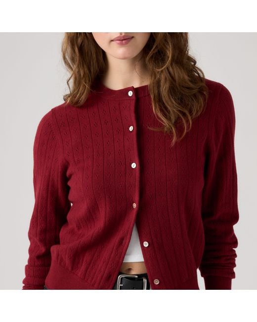 Levi's Red Supersoft Pointelle Crewneck Cardigan