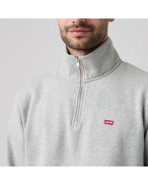 Levi's Gray Housemark Quarter Zip Pullover for men