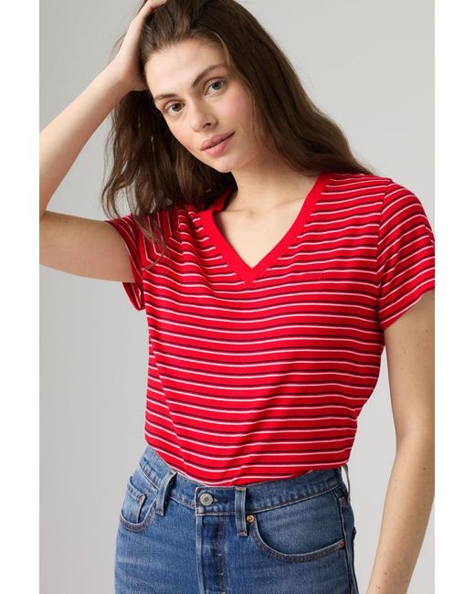 Levi's Red Favorite Cotton V Neck Tee