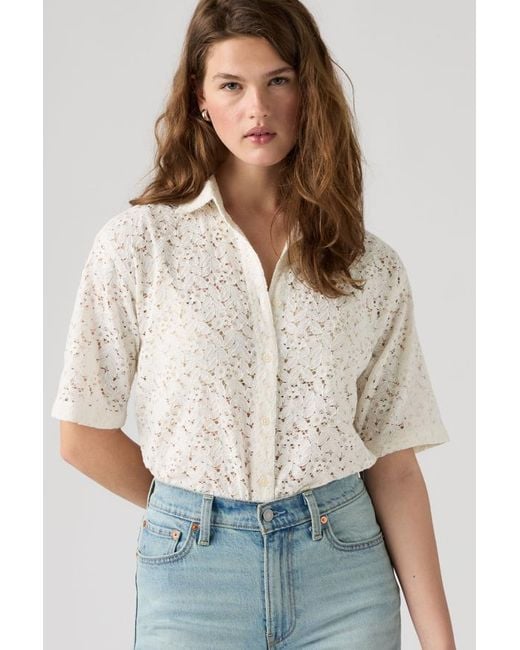 Levi's White Harlie Short Sleeve Lace Shirt