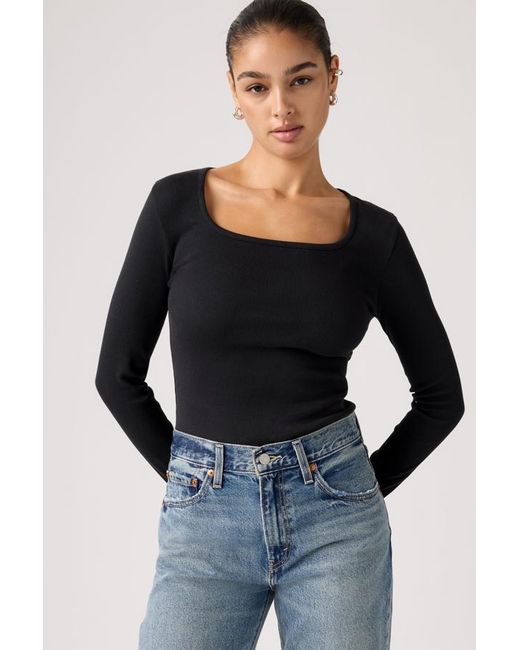 Levi's Essential T Shirt Met Lange Mouwen En Vierkante Hals in het Black