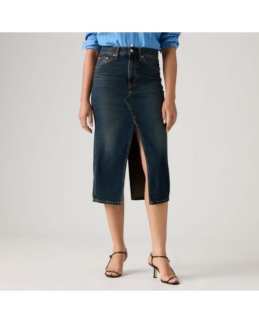 Levi's Blue Deconstructed Slit Midi Skirt