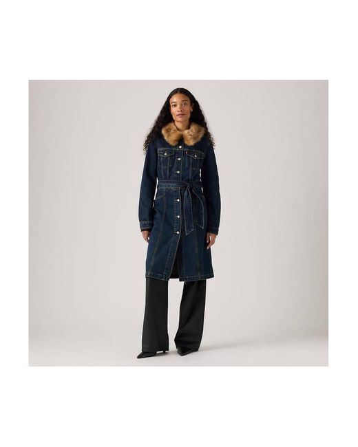 Giacca Trucker Lunga Con Pelliccia di Levi's in Blue