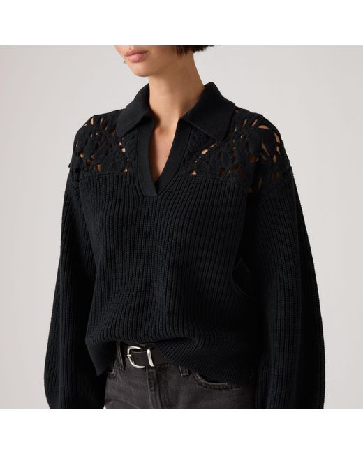 Levi's Black Bianca Crochet Polo Sweater