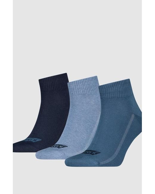 Levi's Blue Mid Cut Logo Socks 3 Pack for men