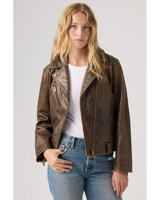 Levi's Brown Genuine Leather Moto Jacket