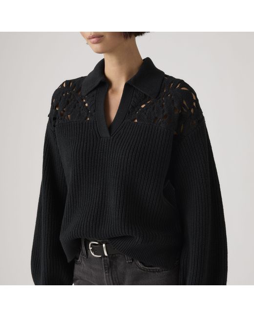 Levi's Black Bianca Crochet Polo Sweater