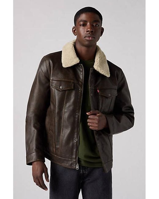 Faux Leather Trucker Sherpa Jacket Levi's de hombre de color Black