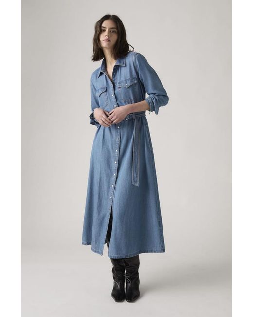 Levi's Blue Quincey Long Sleeve Maxi Dress