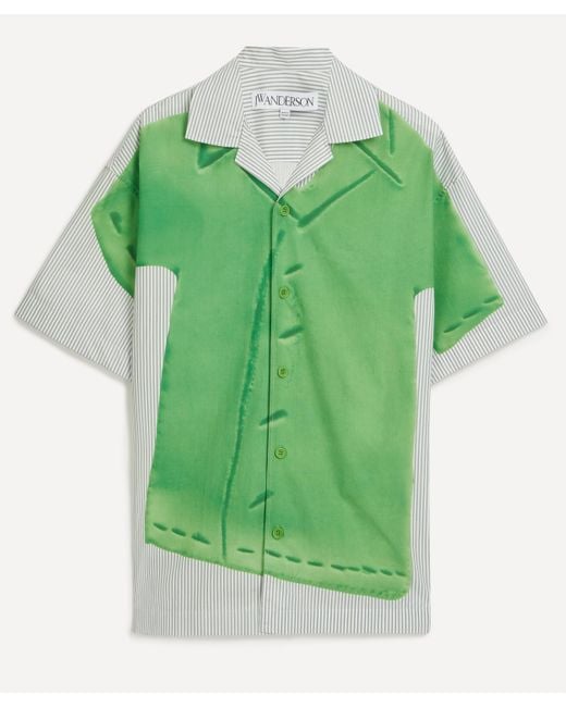 J.W. Anderson Mens White And Green Striped Trompe L'oeil Shirt 38/48 for men