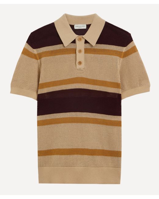 Dries Van Noten Brown Mens Open-knit Striped Polo Shirt for men