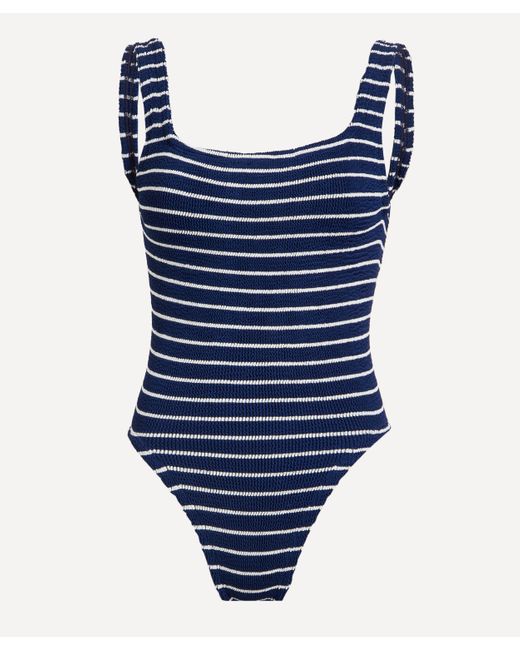Hunza G Blue Women's Square Neck Crinkle Swimsuit One Size