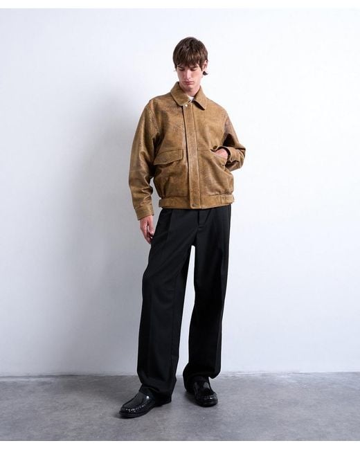 Topman Natural Leather Double Pocket Jacket for men