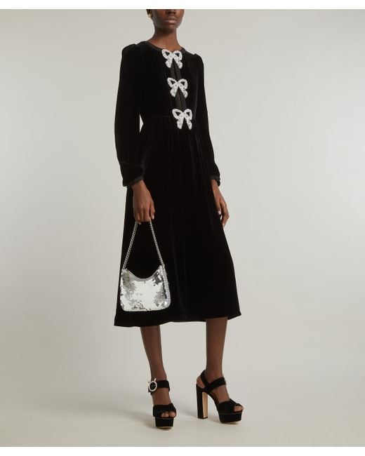 Saloni Black Women's Camille Velvet Embellished Bows Midi-dress 10