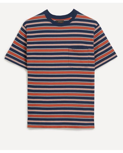 Beams Plus Blue Pocket Tee Striped Cotton-Jersey T-Shirt for men