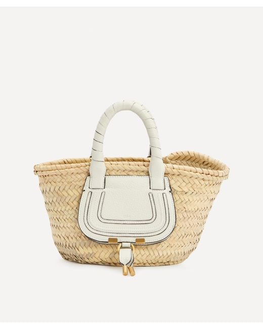 Chloé Leather Mini Marcie Raffia Basket Bag in White | Lyst Australia