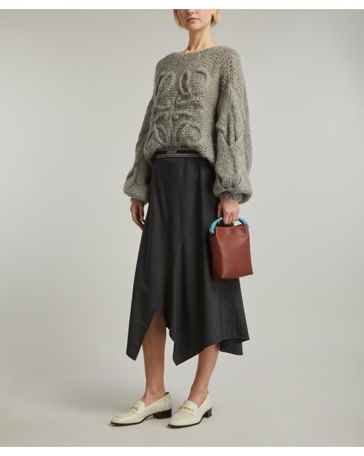Loewe Black Logo-embroidered Asymmetric Wool Midi Skirt