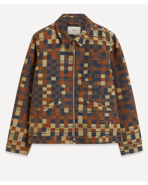Folk Brown Mens Checkerboard Signal Blouson Jacket for men