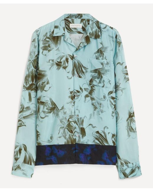 Dries Van Noten Green Two-Tone Floral Shirt for men