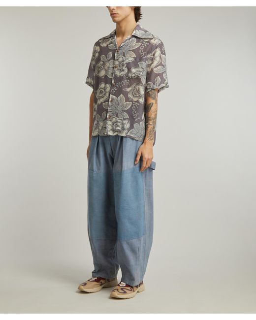 Kapital Gray Mens Kochi & Zephyr Anemone Rangle Collar Silk Rayon Aloha Shirt 4 for men