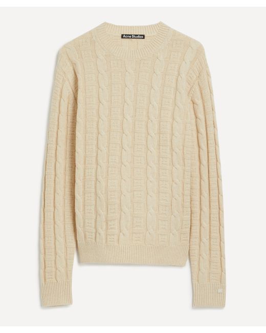 Acne Natural Women's Cable Knit Face Logo Jumper Xl
