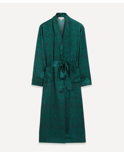 Liberty Green Nouveau Ianthe Silk Satin Long Robe