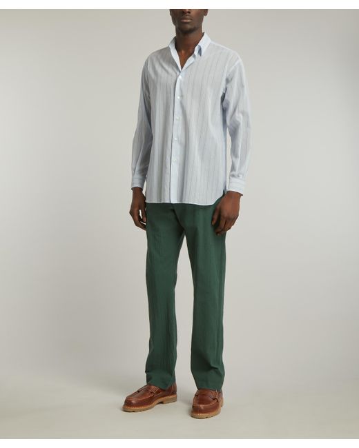AURALEE FINX STRIPE SHIRTS GREEN STRIPE ファッション