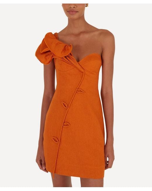 orange linen mini dress orange casual dress Orange Linen-Blend Connie Shift Mini Dress