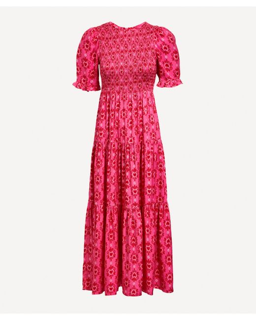 Kitri Women's Gracie Pink Heart Print Shirred Dress