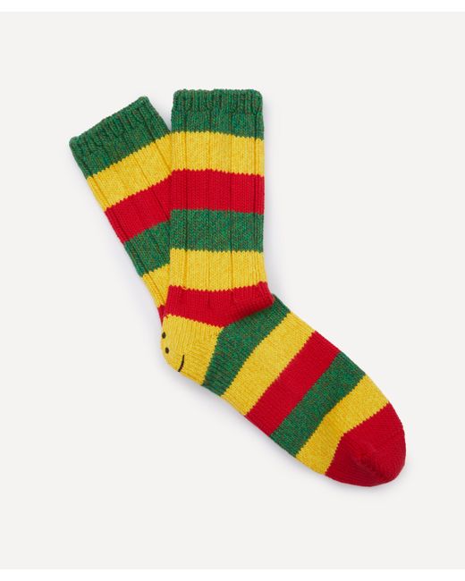 Kapital Red Mens Rasta Rainbow Happy Heel Socks One Size for men