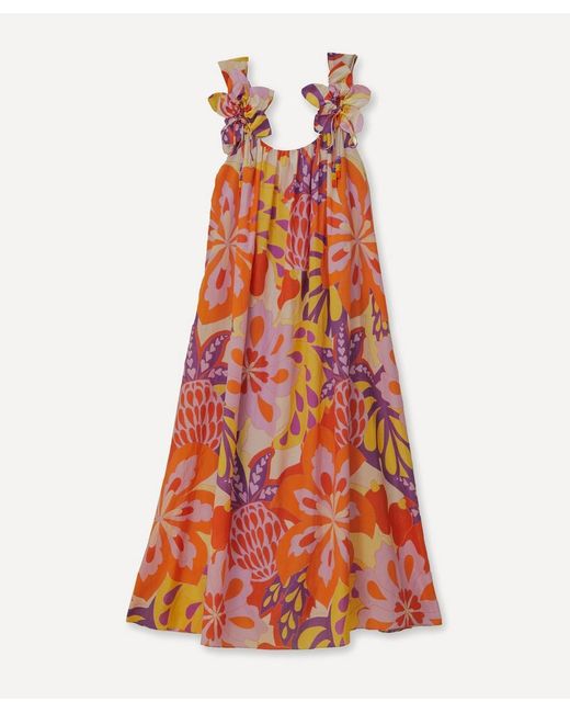 Farm Rio Red Lee Floral Cotton-Blend Maxi Dress