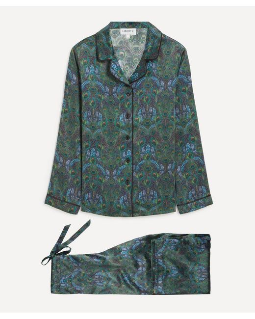 Liberty Green Relaxed Silk-Satin Pyjama Set
