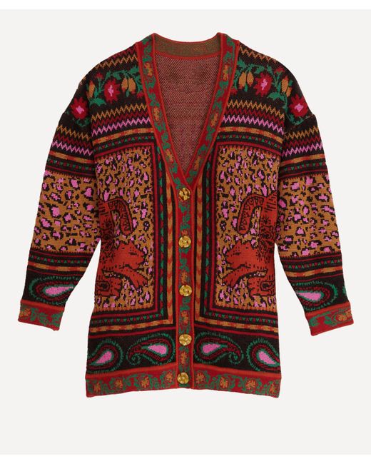 Farm Rio Red Women's Mixed Tapestry Prints Cardigan