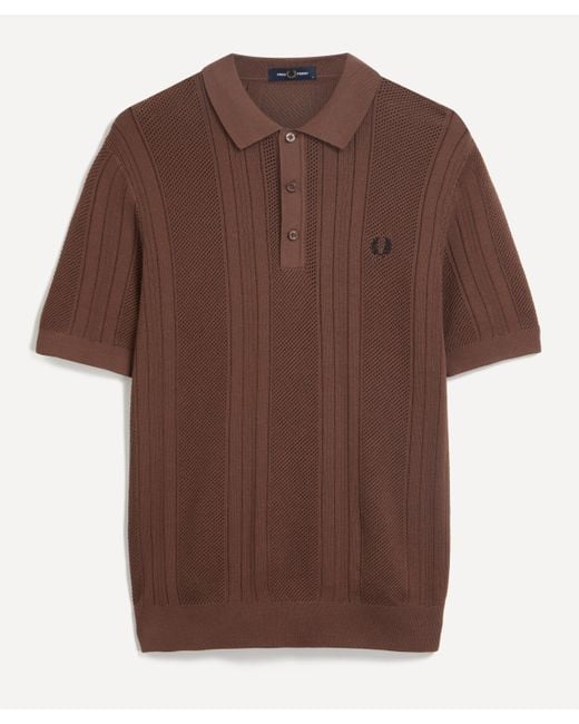 Fred Perry Brown Mens Cotton Crochet Knit Polo Shirt for men