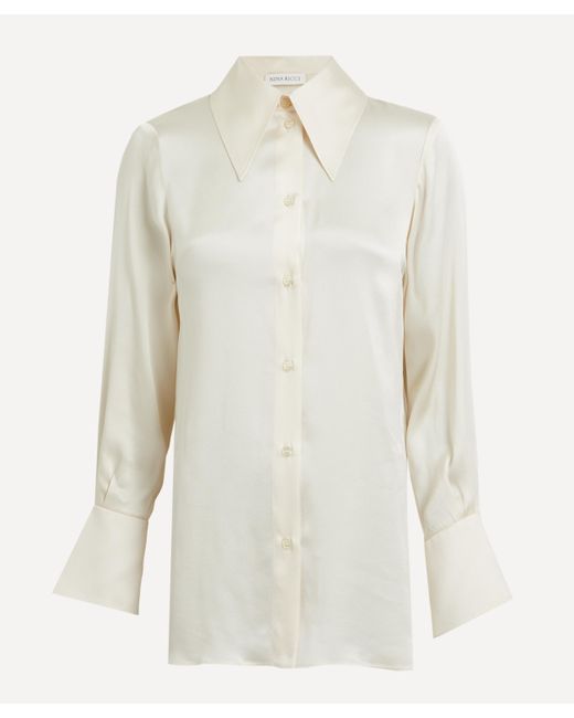 Nina Ricci White Women's Bell Cuff Satin Shirt 14