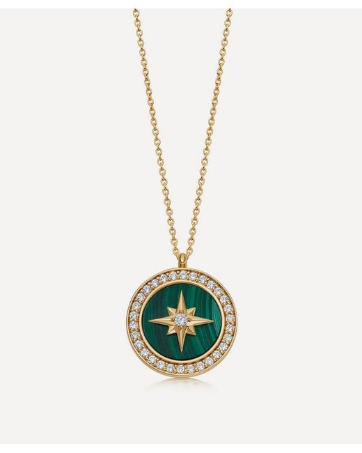 Astley Clarke White 18Ct Plated Vermeil Large Polaris Malachite Locket Necklace