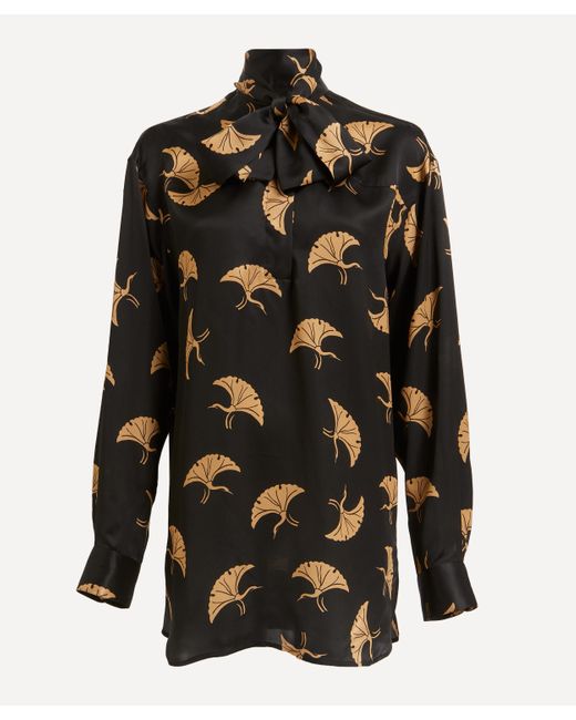 Dries Van Noten Black Women's Printed Pussy-bow Silk Shirt