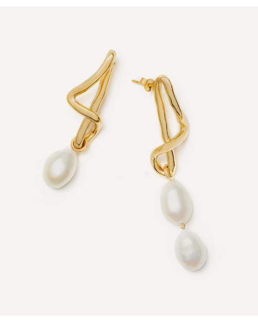 Missoma White 18ct Gold-plated Molten Baroque Pearl Mismatch Drop Earrings One Size