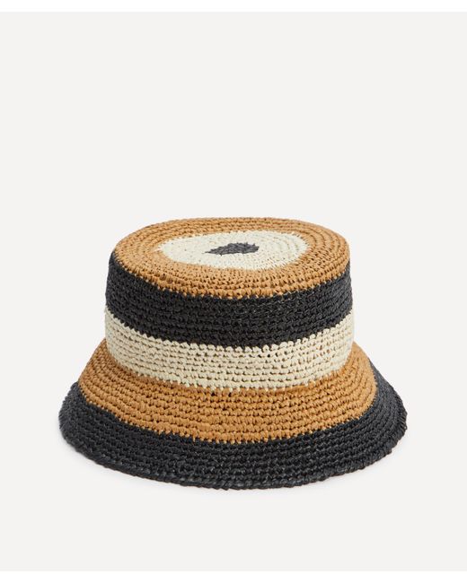 LaDoubleJ Natural Women's Striped Raffia Bucket Hat One Size