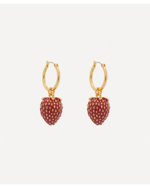 Kenneth Jay Lane White Gold-plated Enamel Strawberry Drop Hoop Earrings