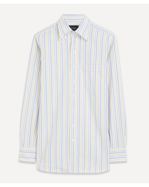 Drake's White Mens Dual Stripe Cotton Oxford Cloth Button-down Shirt 15.5 for men