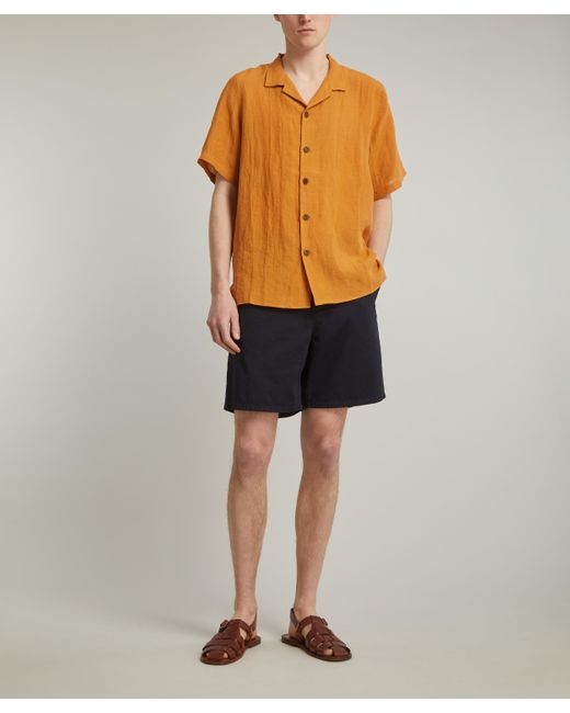Marane Mens Orange Camp Collar Linen Shirt for men