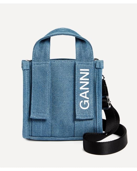Ganni Blue Women's Mini Tech Denim Tote Bag One Size