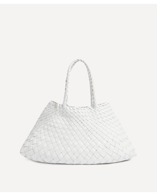 Dragon Diffusion White Women's Small Santa Croce Woven Leather Tote Bag One Size