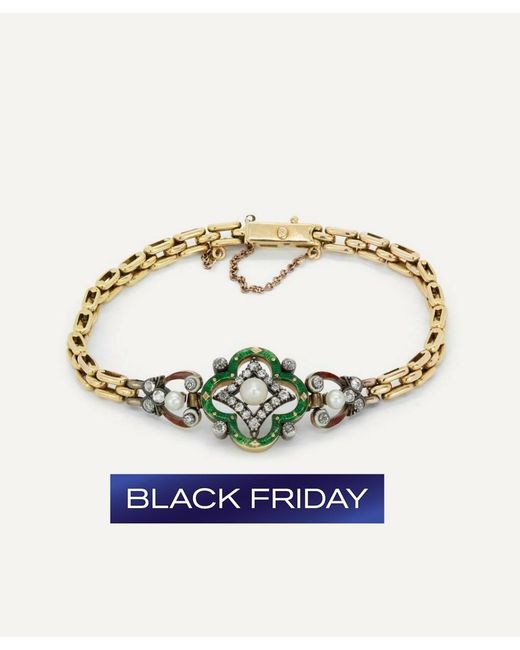 Kojis Metallic 18Ct Antique Enamel Pearl And Diamond Bracelet