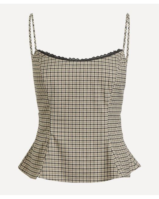 Reformation Genevieve Check Top in Brown | Lyst UK