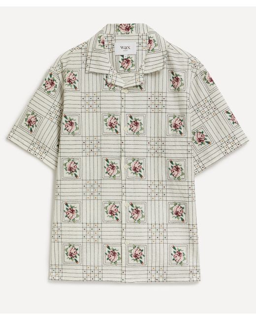 Wax London White Mens Didcot Short-sleeve Tapestry Embroidery Shirt for men