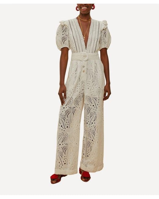 Farm Rio Natural Off- Palm Tree Eyelet Jumpsuit