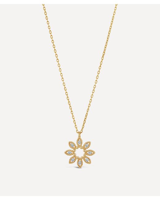Dinny Hall Metallic 14ct Gold Diamond Jasmine Flower Pendant Necklace