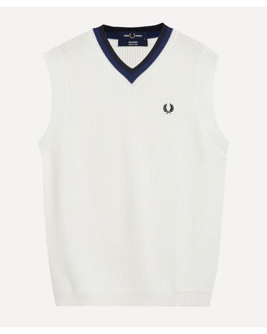 Fred Perry White Re-issues V-neck Knitted Tank-top L for men
